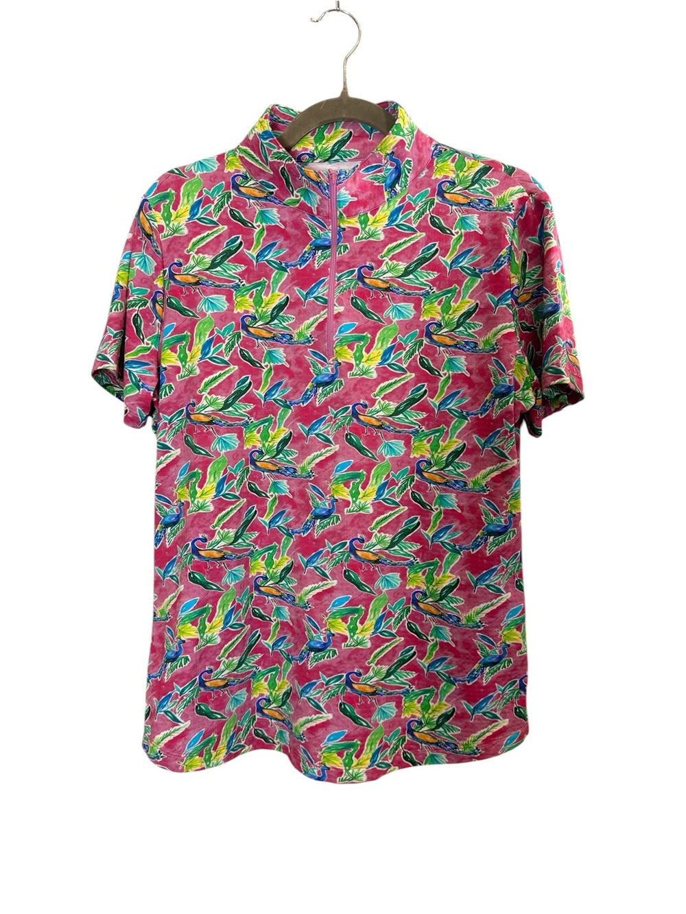 IBKUL Women’s Rachel Mock Neck Tropical 1/4 Zip Short Sleeve Active Golf Sz L
